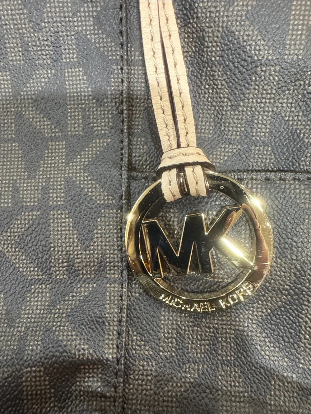 Michael Kors Brown Logo Tote with Tan Straps and Gold Hardware
